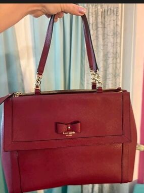 kate spade Burgundy Leather Top-Handle Satchel with Bow